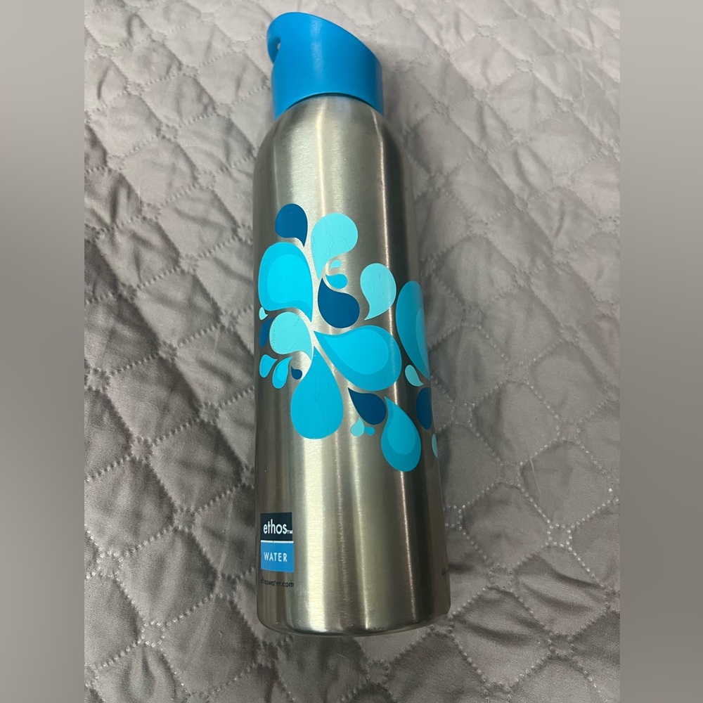 Ethos Stainless Steel Water Bottle - Silver and Blue